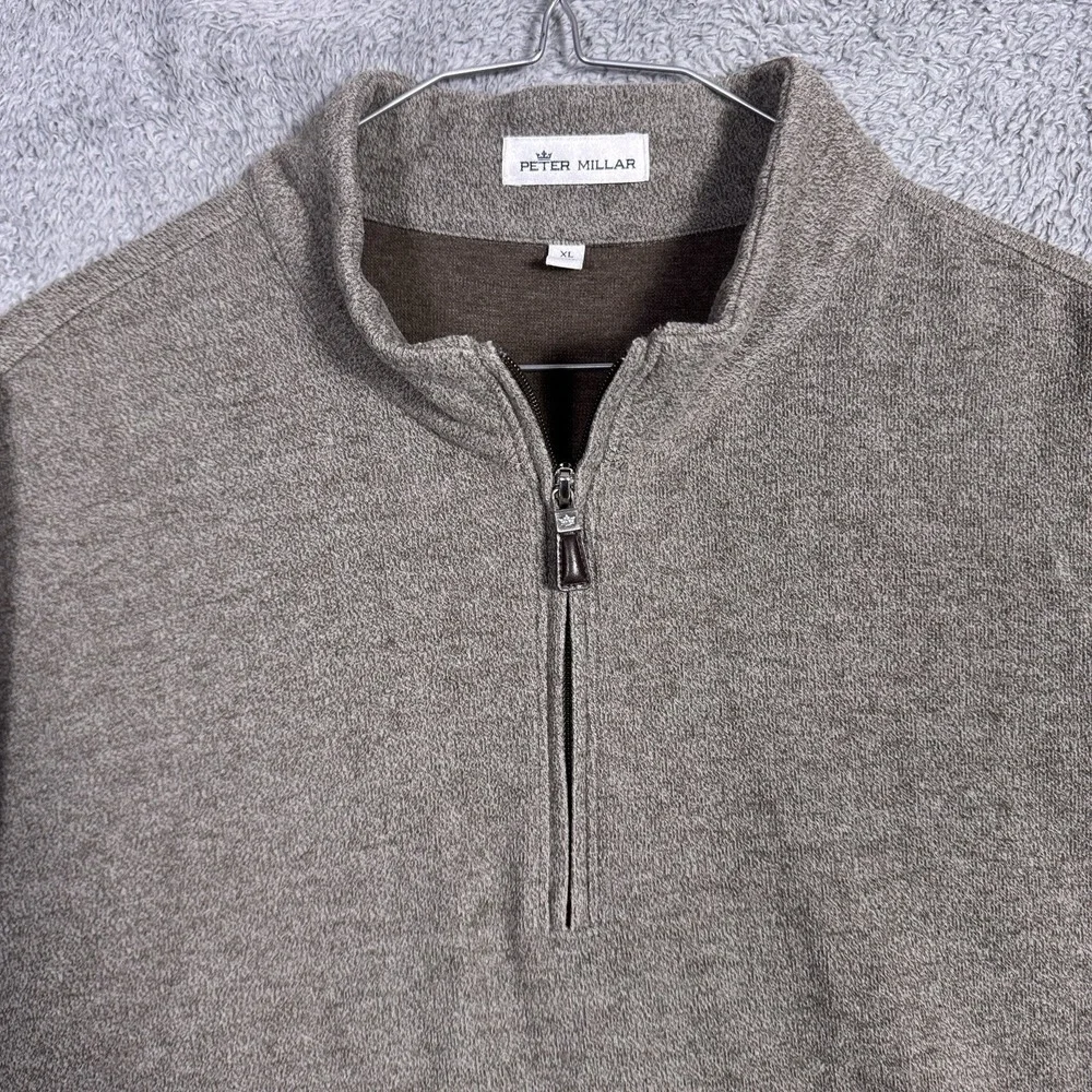 Peter Millar Sweater Mens XL Brown Crown Comfort 1/4 Zip Pullover Arnie Fleece